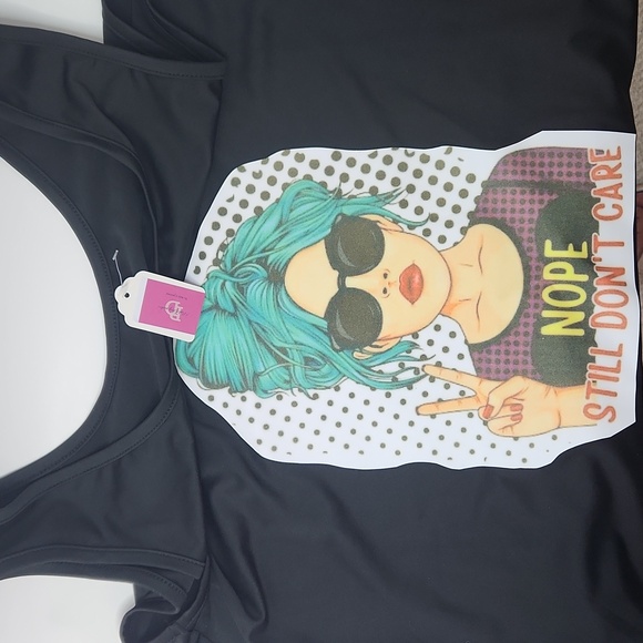 Nope, I still don't care. Custom Black Medium Tank Top Punk Blue - Picture 3 of 5